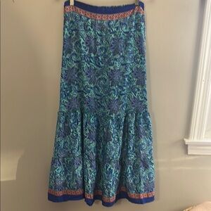 Devi Blue and Green Patterned Boho Skirt, One Size